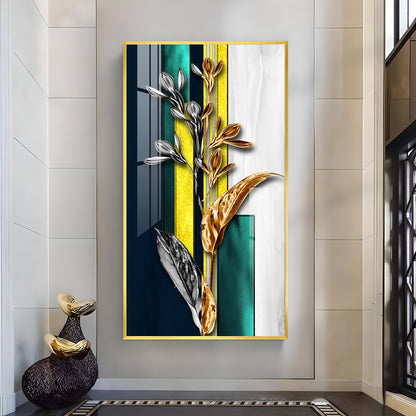 Gilded Floral Glass Finish Vertical Wall Art