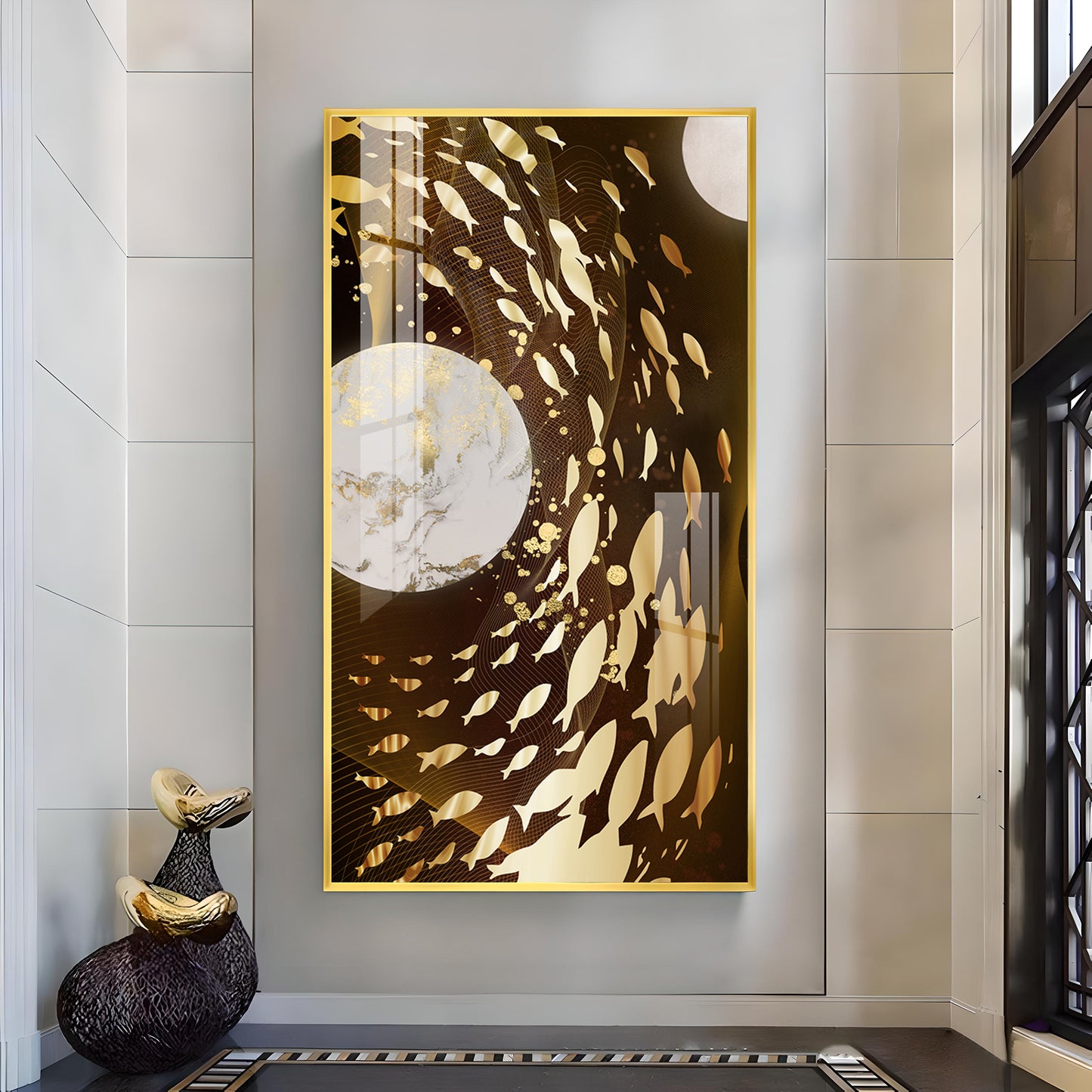 Aquatic Realm Glass Finish Vertical Wall Art