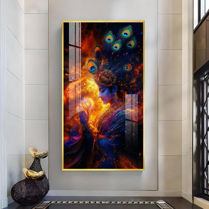 Hare Krishna Glass Finish Vertical Wall Art