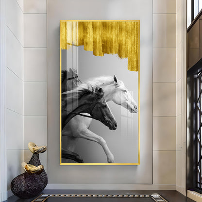 Running Stallions Glass Finish Vertical Wall Art