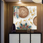 Ivory and Gold Fish Harmony Glass Finish Square Wall Art