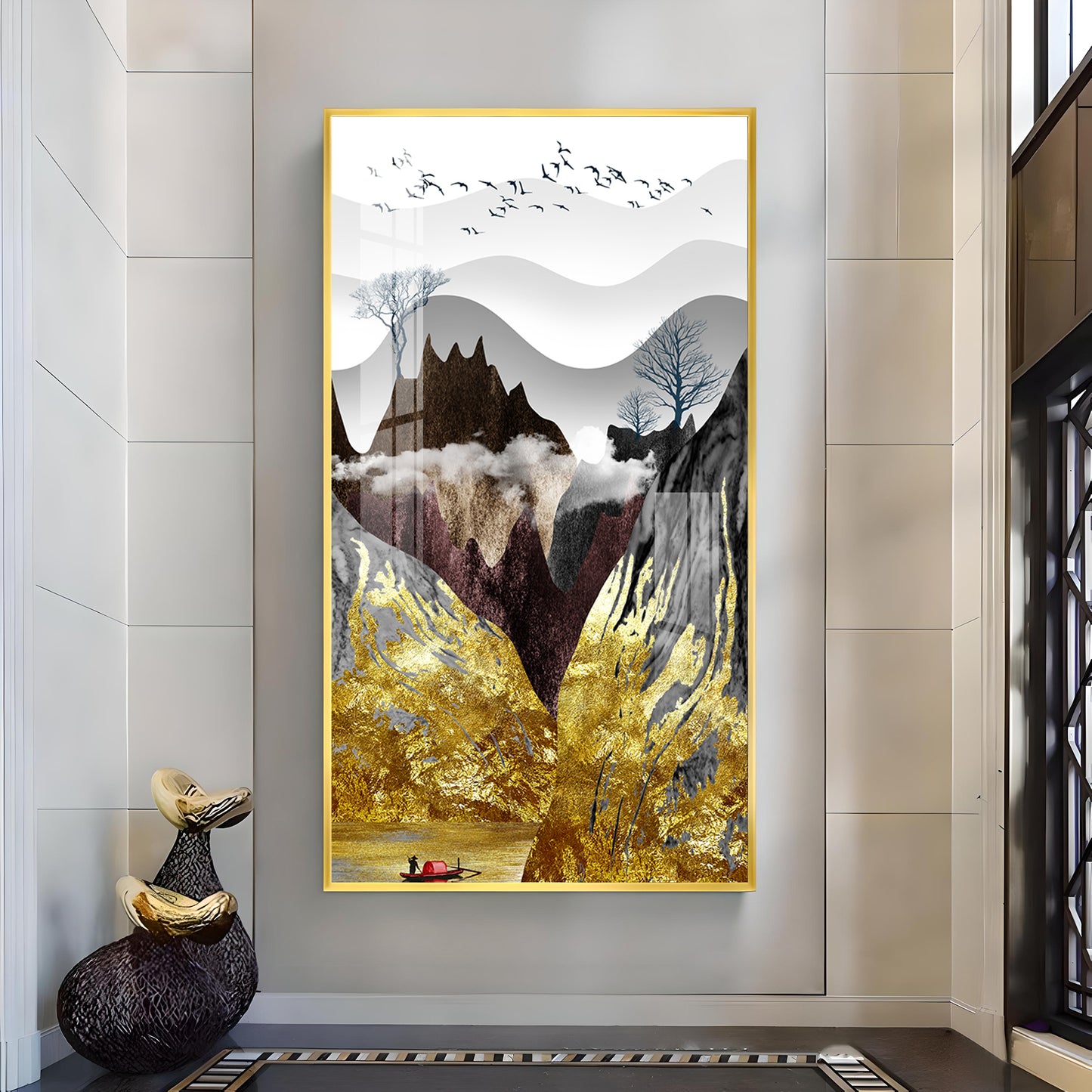 Gilded Mountain Essence Glass Finish Vertical Wall Art