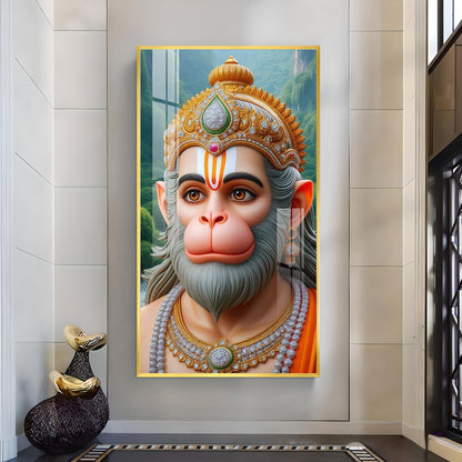 Bhakt Hanuman Glass Finish Vertical Wall Art