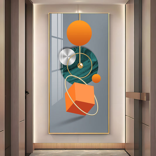 Orange Cube Glass Finish Vertical Wall Art