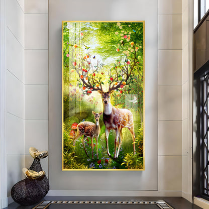 Majestic Deer Glass Finish Vertical Wall Art