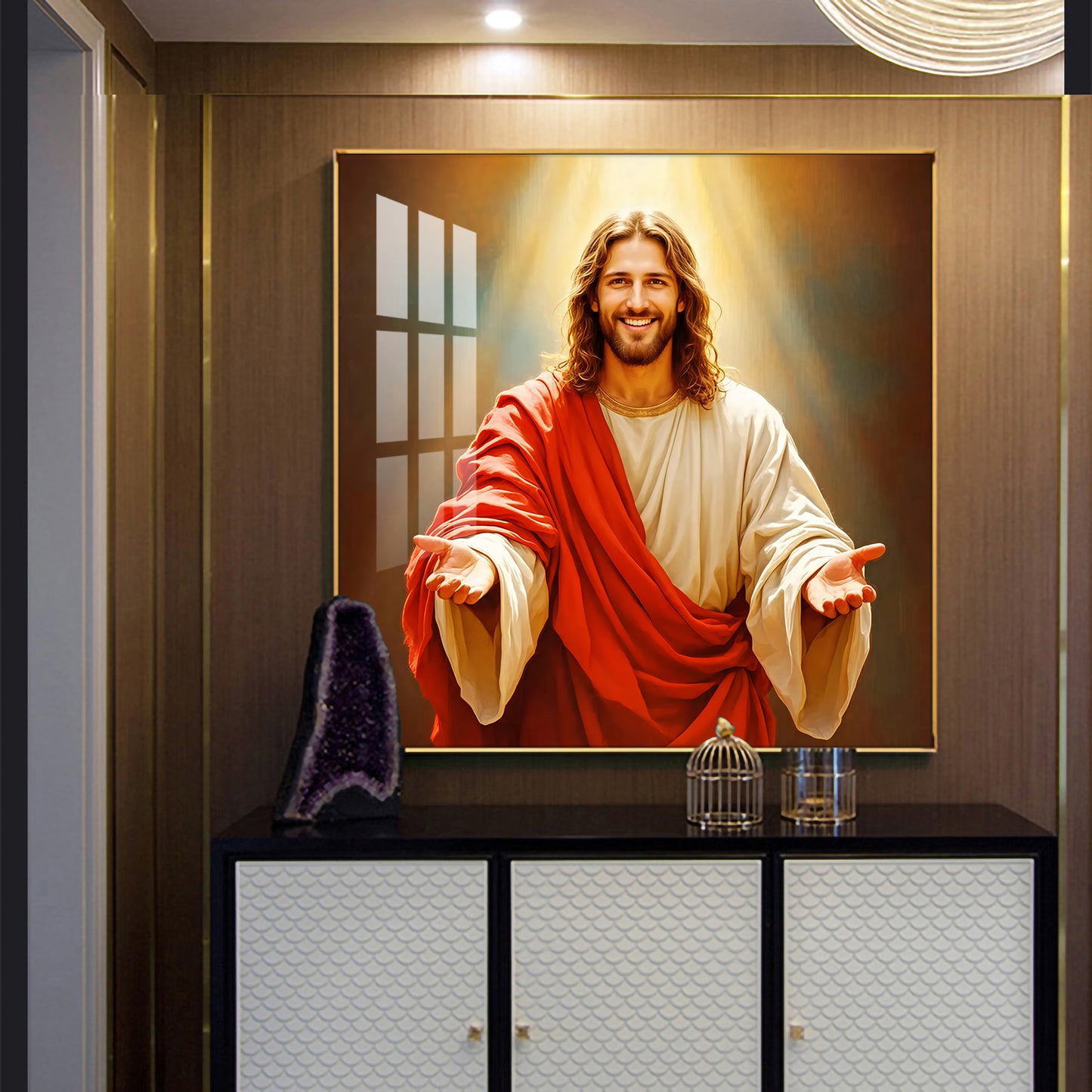 God jesus Glass Finish Square Wall Art