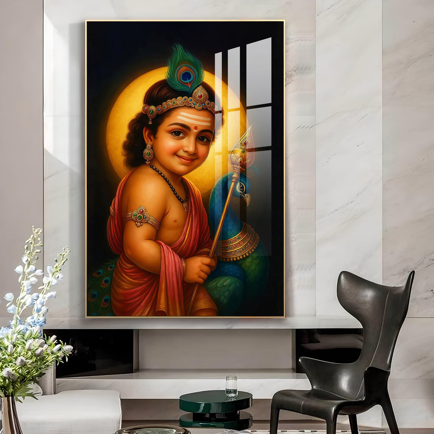 Baby Lord Muruga Glass Finish Vertical Wall Art