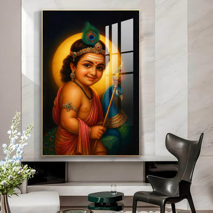 Baby Lord Muruga Glass Finish Vertical Wall Art