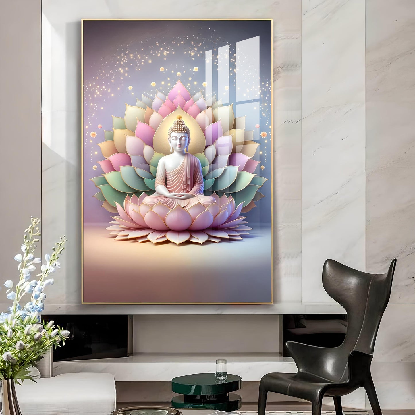 Pastel Buddha Canvas Glass Finish Vertical Wall Art