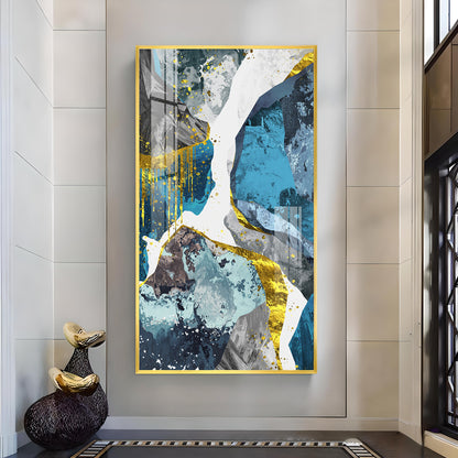 Gold and Blue Abstraction Glass Finish Vertical Wall Art