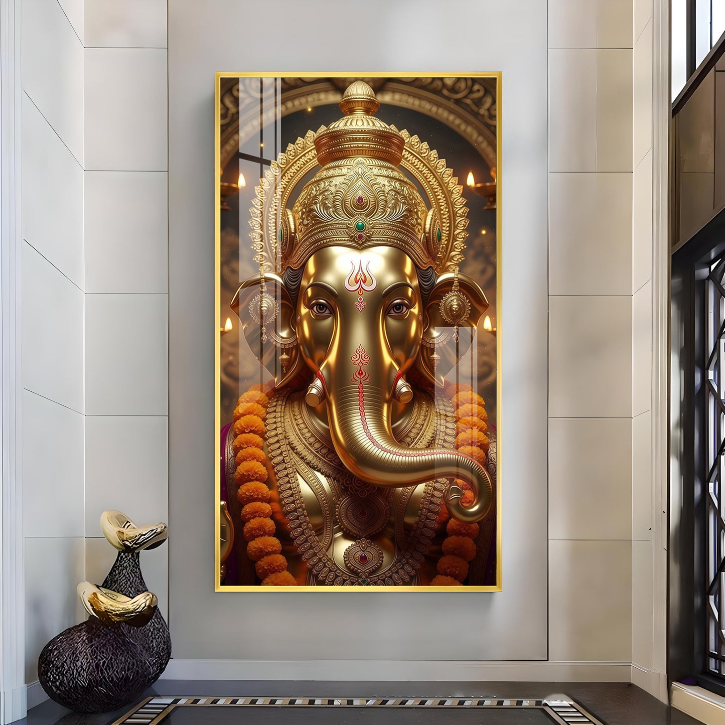 Ganpati Bappa Morya Glass Finish Vertical Wall Art
