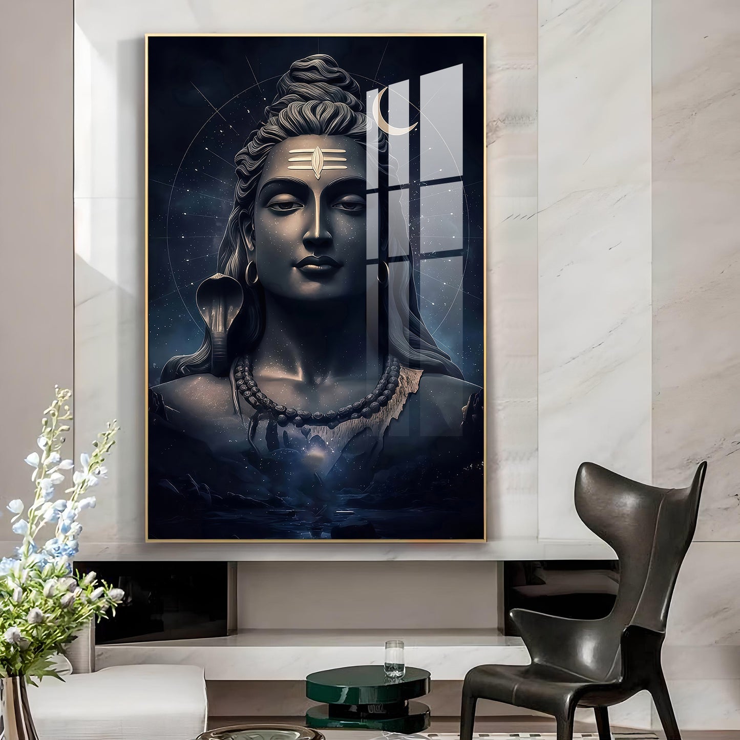 Har Har Mahadev Glass Finish Vertical Wall Art