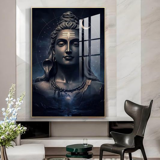 Har Har Mahadev Glass Finish Vertical Wall Art