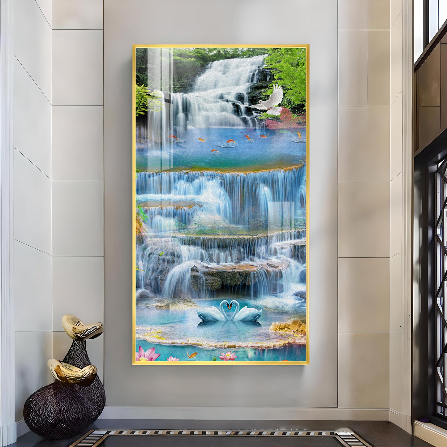 Ethereal Waterscape Glass Finish Vertical Wall Art