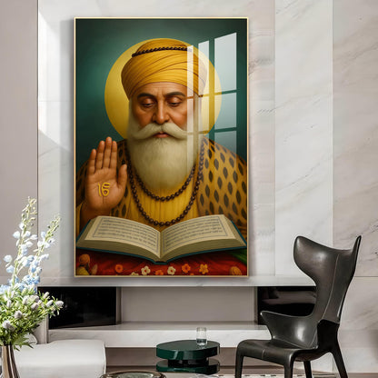 Sikh Guru Nanak Dev Ji Glass Finish Vertical Wall Art