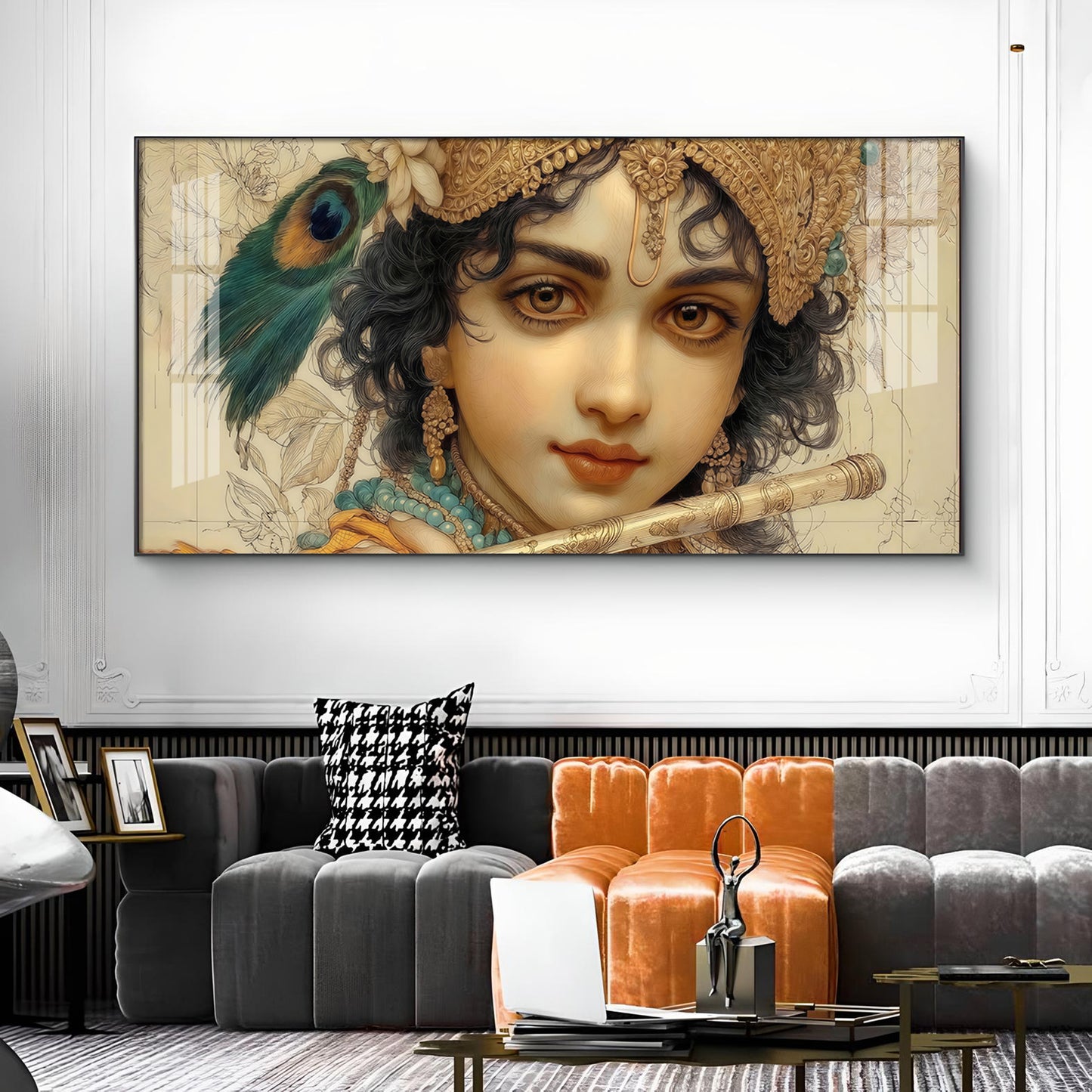 Shri Krishna Glass Finish Horizontal Wall Art