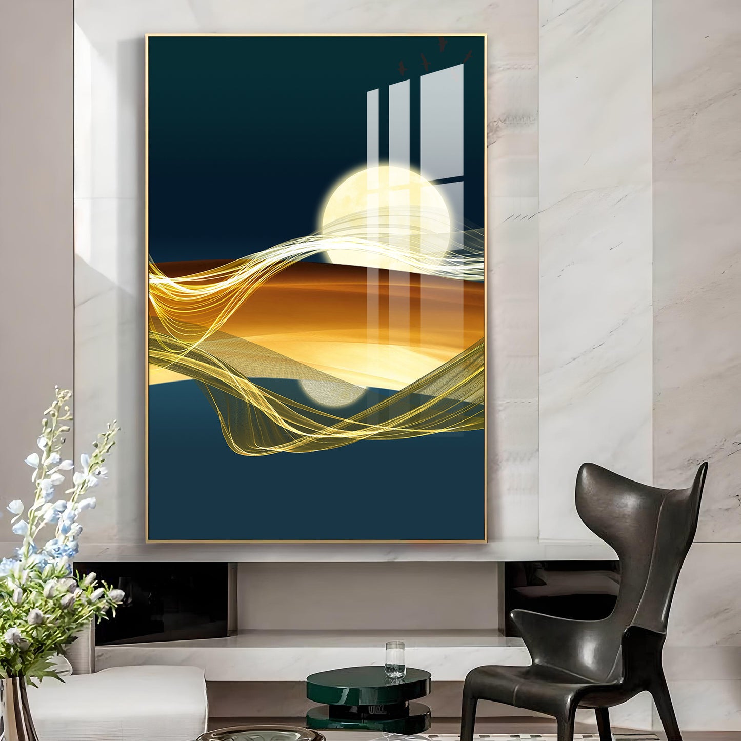 Modern Vista Glass Finish Vertical Wall Art