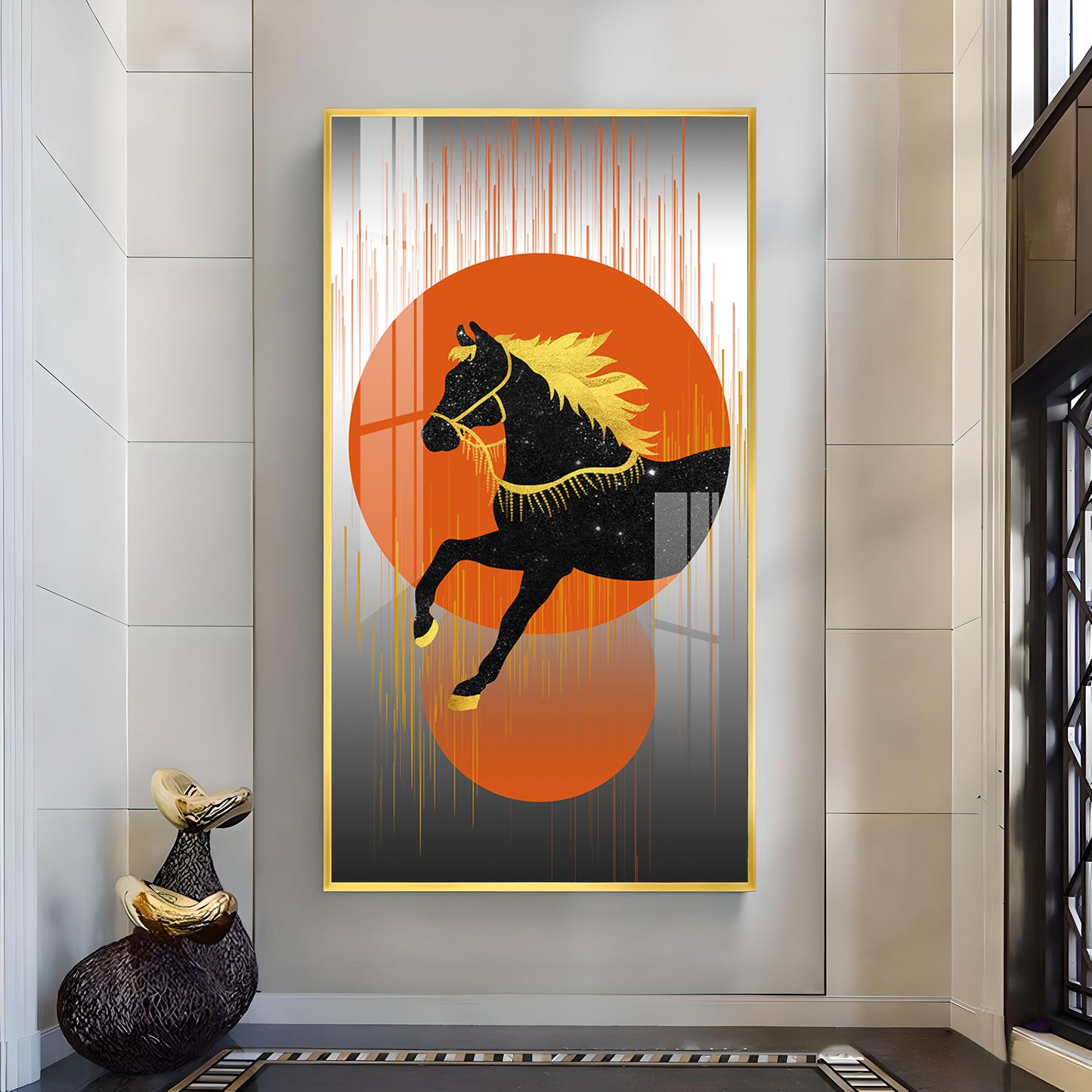 Dual Mane Horse Series Glass Finish Vertical Wall Art