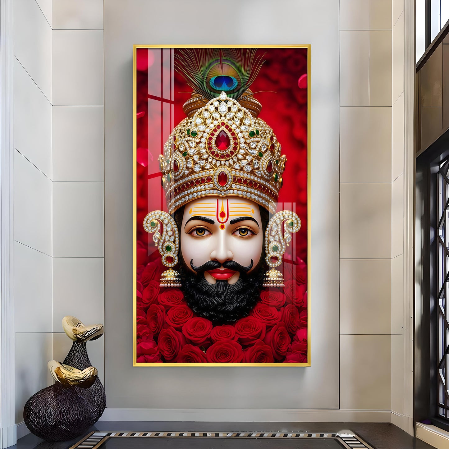 Shyam Baba Glass Finish Vertical Wall Art