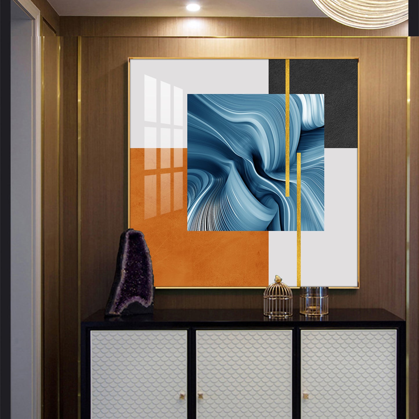 Blue Accent Glass Finish Square Wall Art