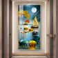 Boat and Deer Glass Finish Vertical Wall Art