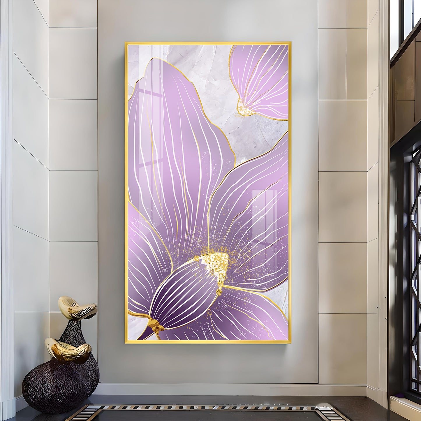 Purple Orchid Glass Finish Vertical Wall Art