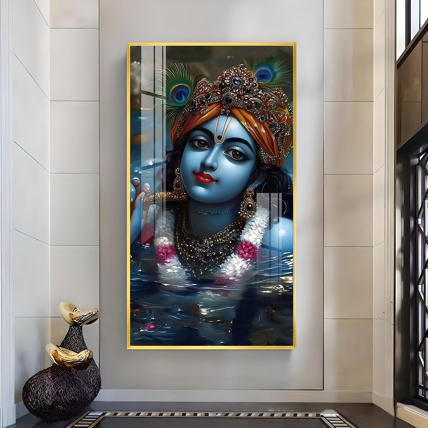 Shri Banke Bihari Glass Finish Vertical Wall Art