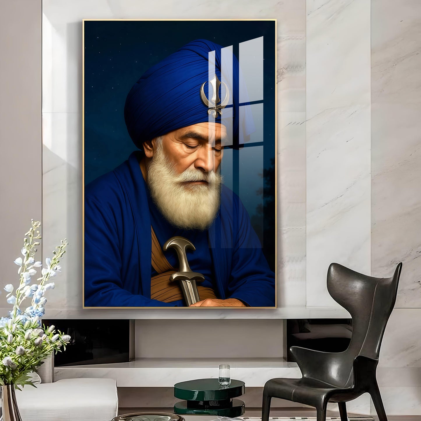 Dhan Dhan Baba Deep Singh Ji Glass Finish Vertical Wall Art