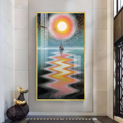 Sunlit Voyage Glass Finish Vertical Wall Art