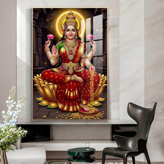 Lakshmi's Blessing Glass Finish Vertical Wall Art