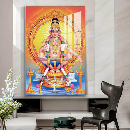 Ayyappa Swamy Glass Finish Vertical Wall Art
