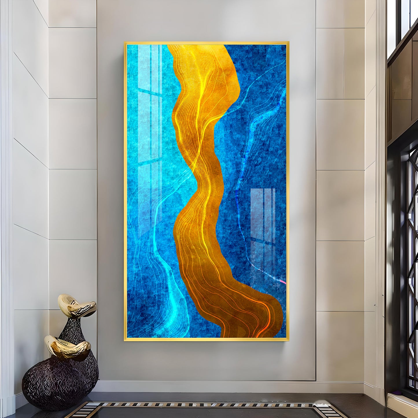 Daffodil Wave Glass Finish Vertical Wall Art