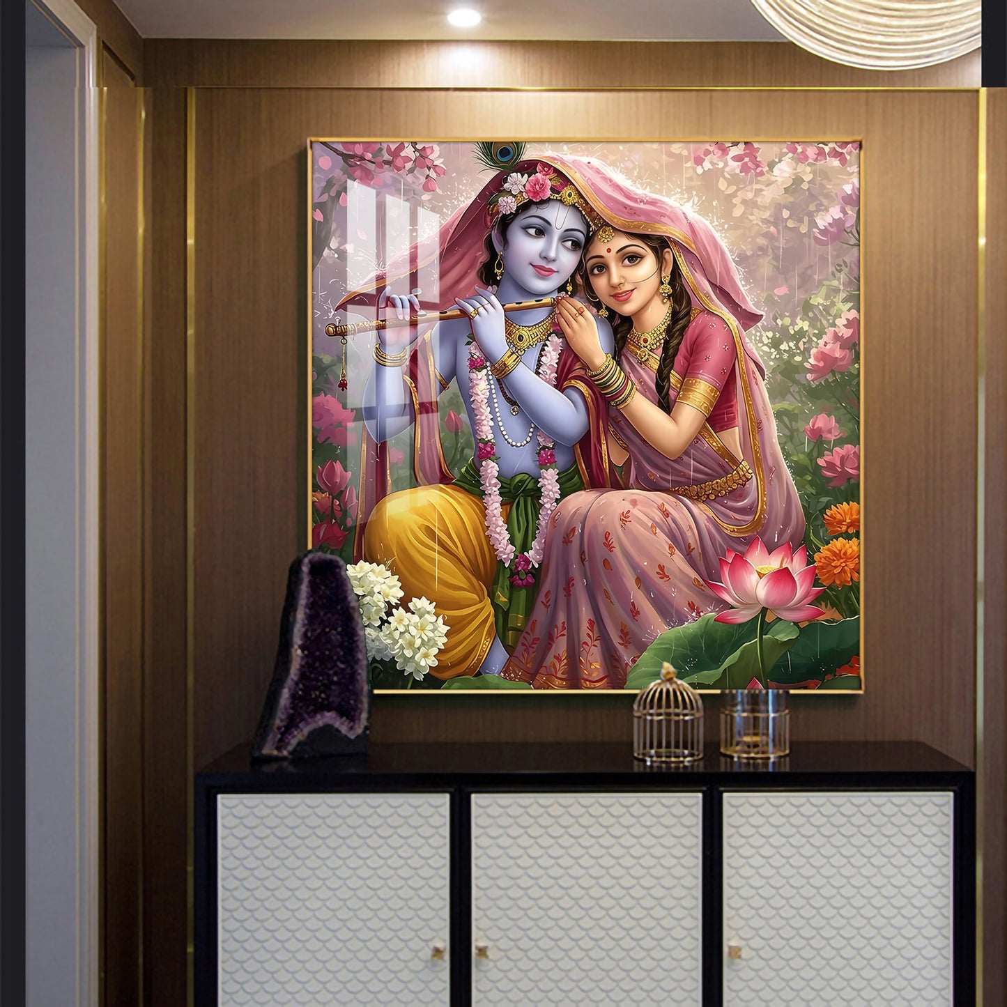 Shri Radha Krishna Glass Finish Square Wall Art