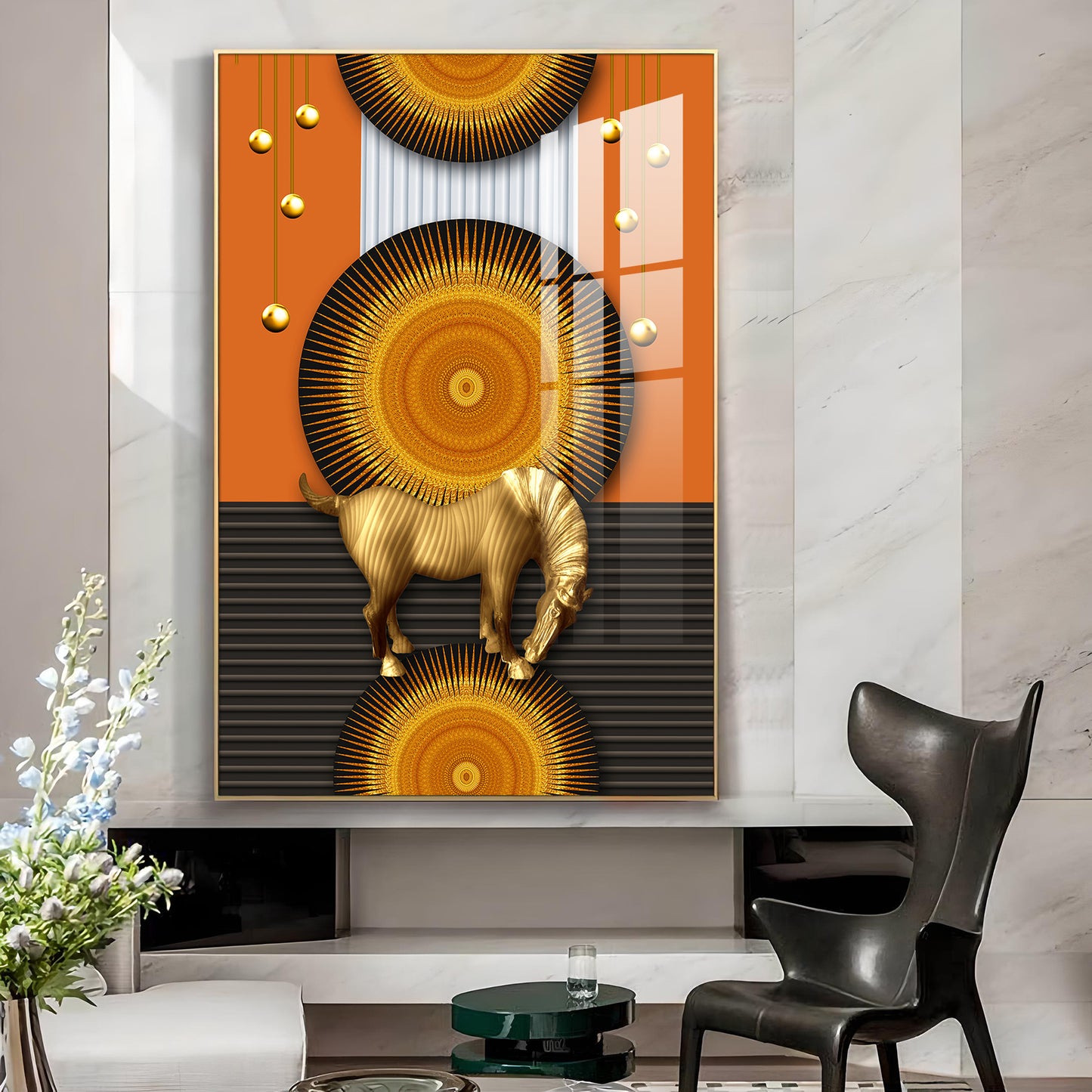 Equus In Stillness Glass Finish Vertical Wall Art