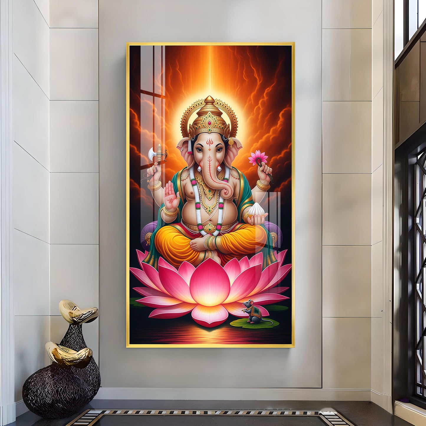 Lord Ganpati Ji Glass Finish Vertical Wall Art
