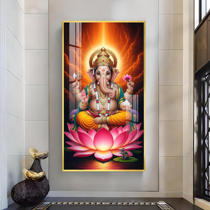 Lord Ganpati Ji Glass Finish Vertical Wall Art