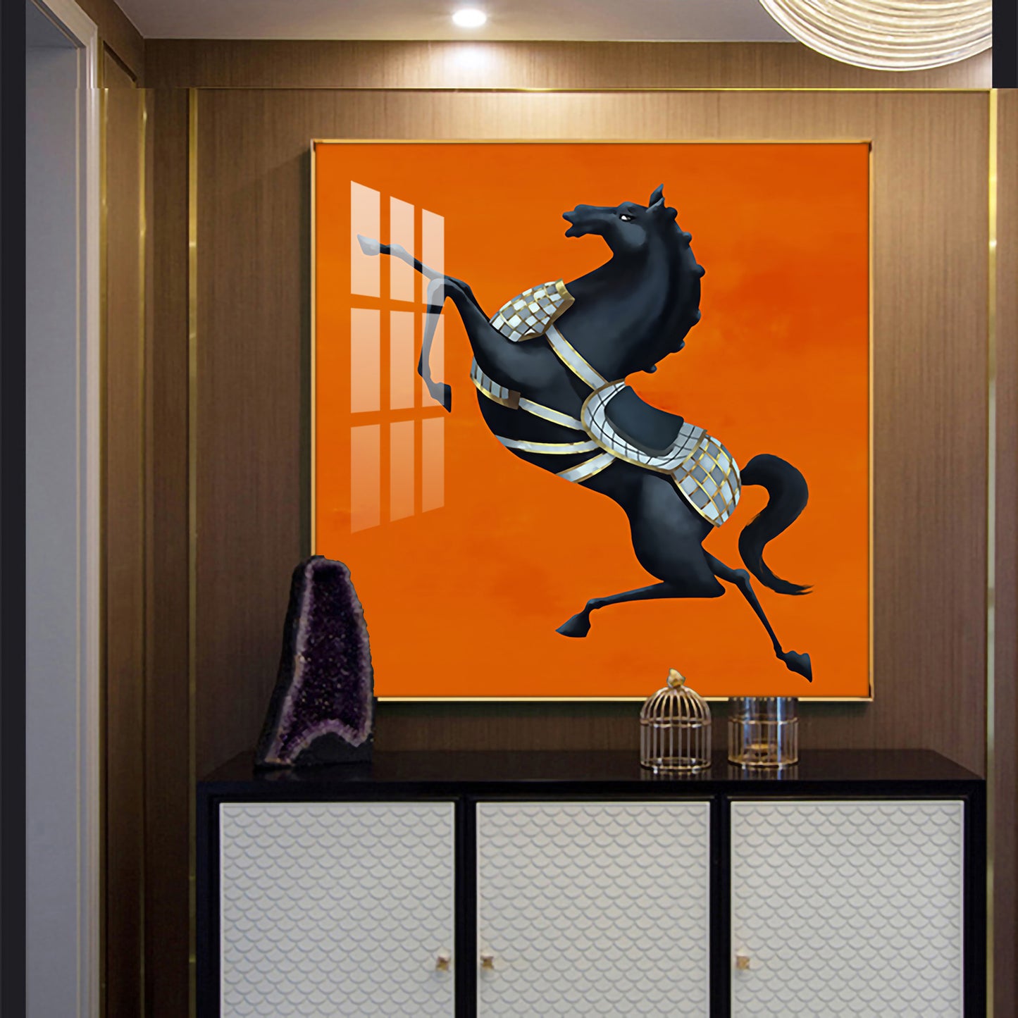 Jumping Horse Glass Finish Square Wall Art