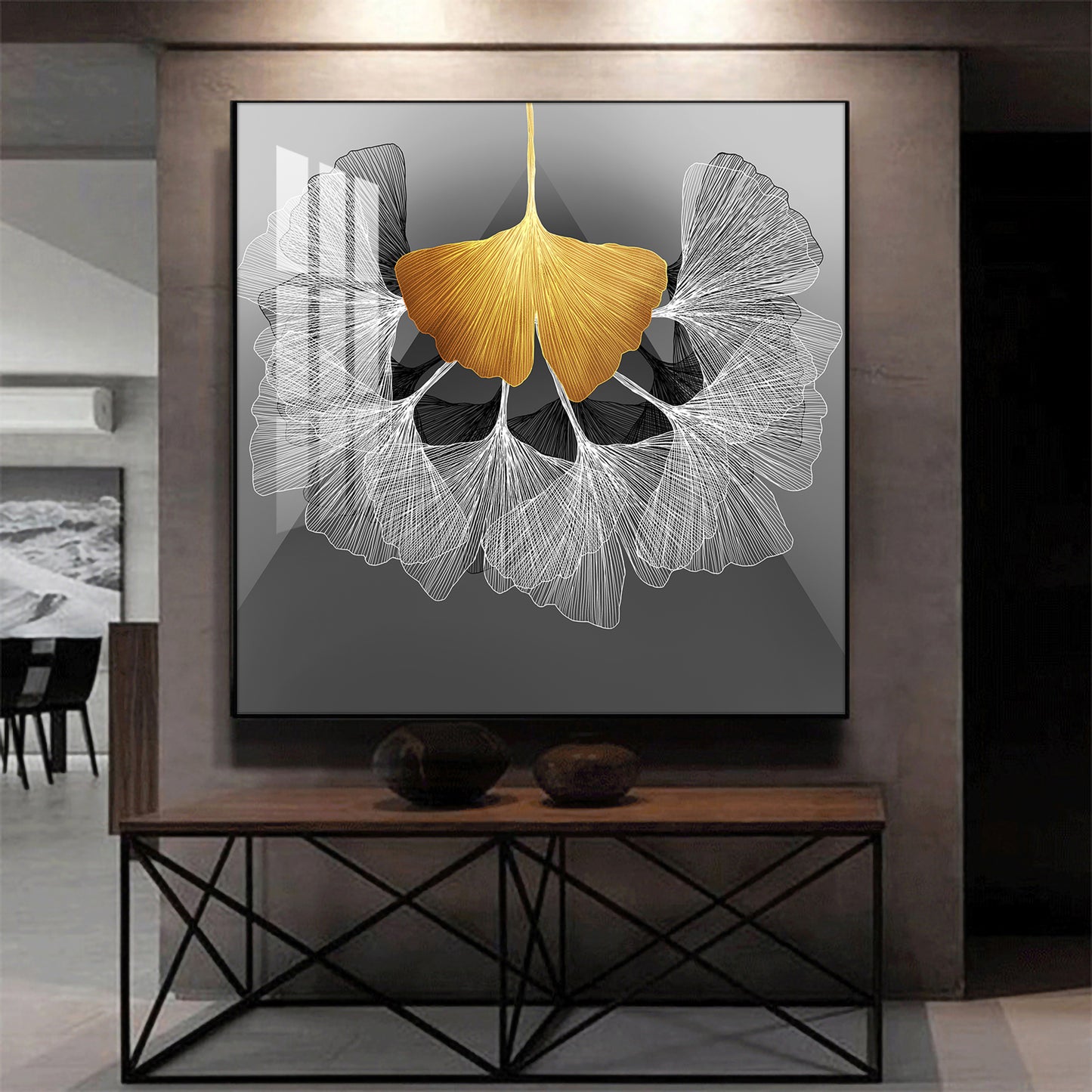 Ginkgo Leaf Glass Finish Square Wall Art