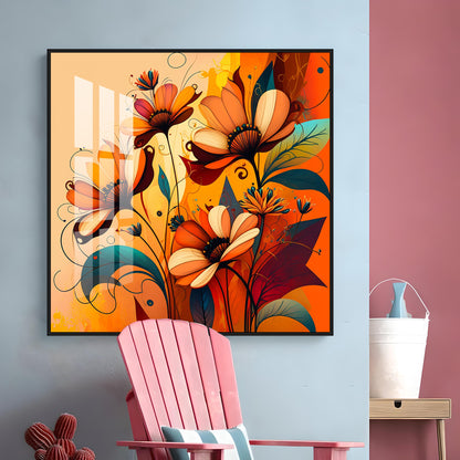 Warmth in Bloom Glass Finish Square Wall Art