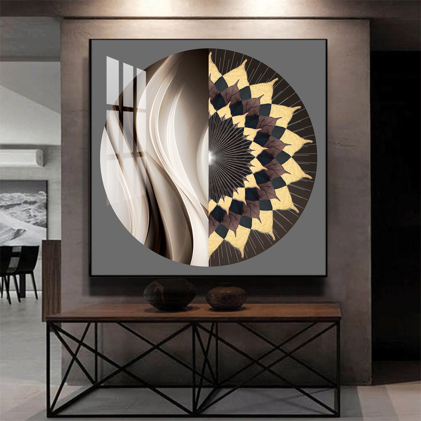 Dynamic Form Glass Finish Square Wall Art