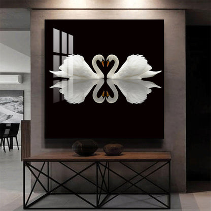 Ethereal Swan Mirage Glass Finish Square Wall Art