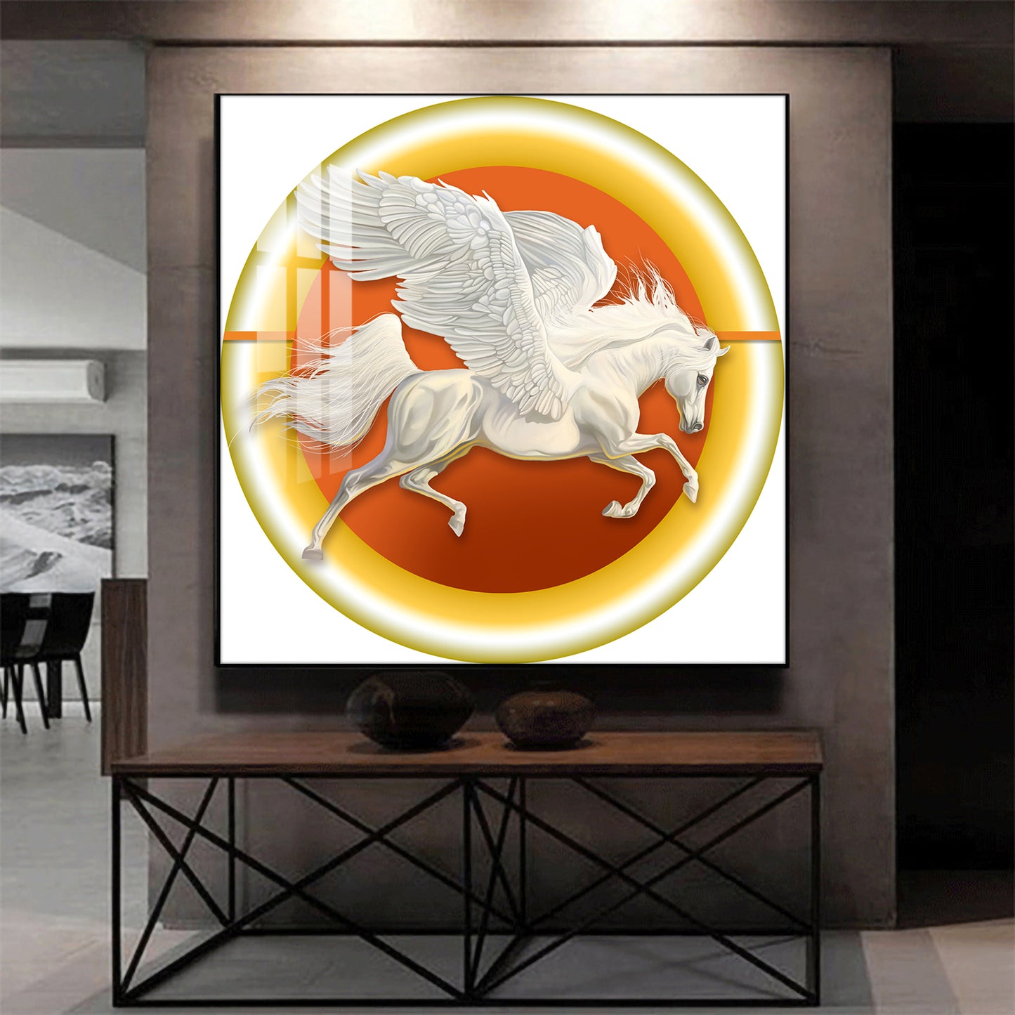 Winged Horse Harmony Glass Finish Square Wall Art