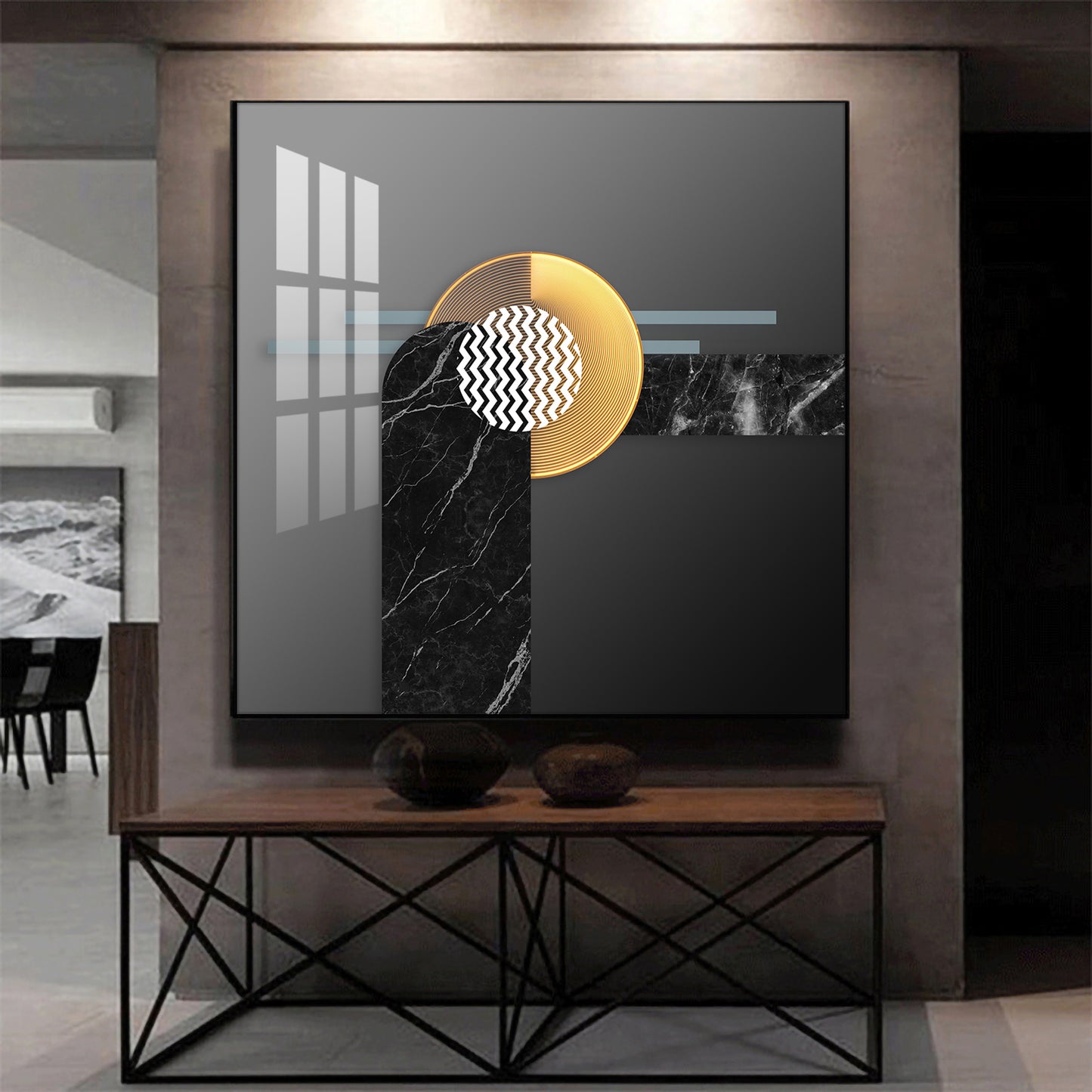 Black and Gold Glass Finish Square Wall Art