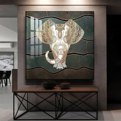 Regal Elephant Portrait Glass Finish Square Wall Art