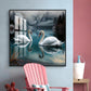Graceful Swans in Water Glass Finish Square Wall Art