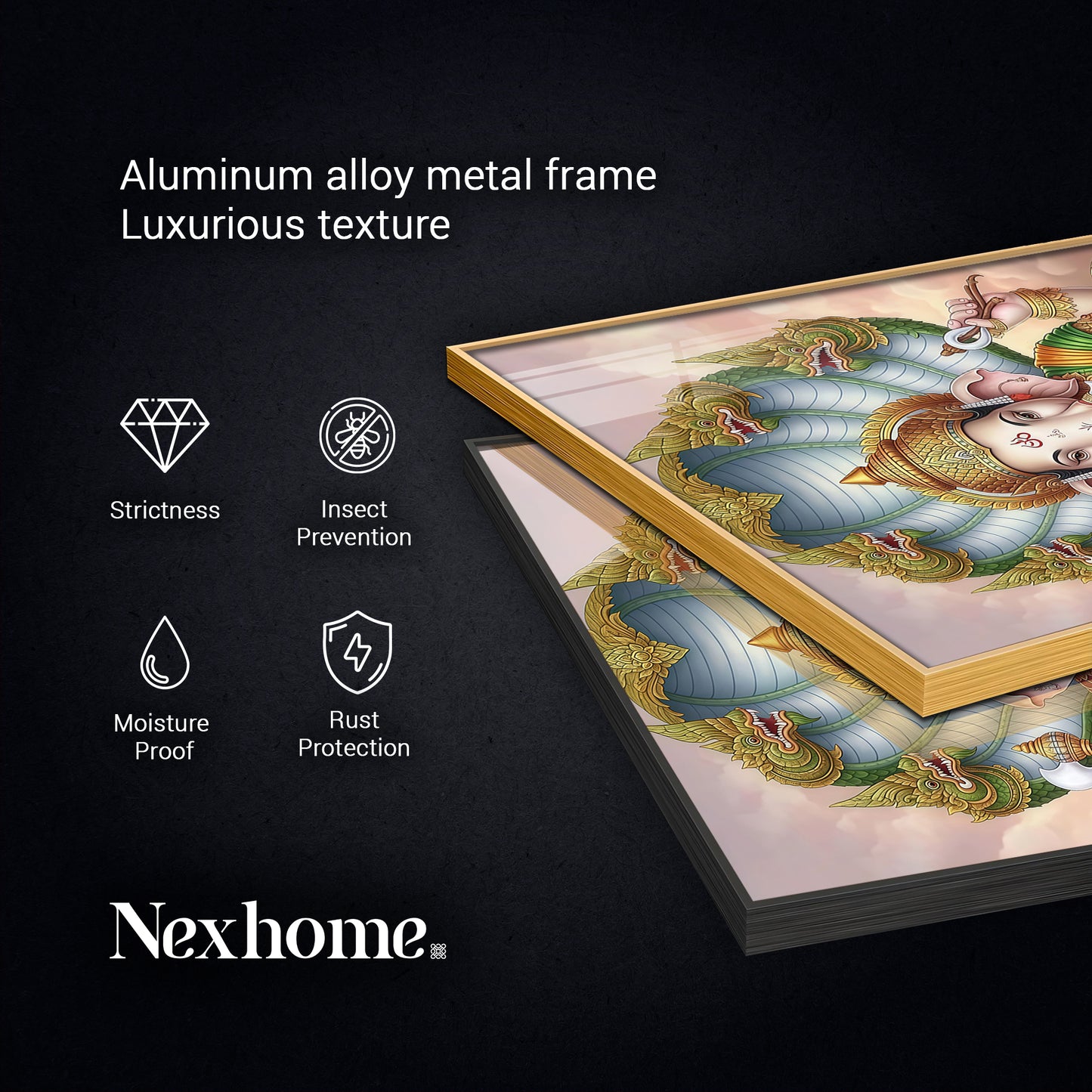 Hindu Lord Ganpati Bappa Glass Finish Vertical Wall Art