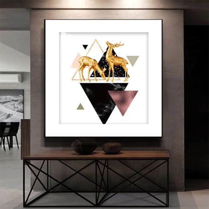 Two Luxe Antlers Glass Finish Square Wall Art