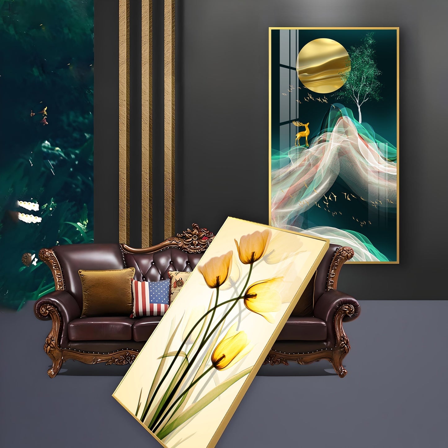 Radiant Yellow Tulips Glass Finish Vertical Wall Art