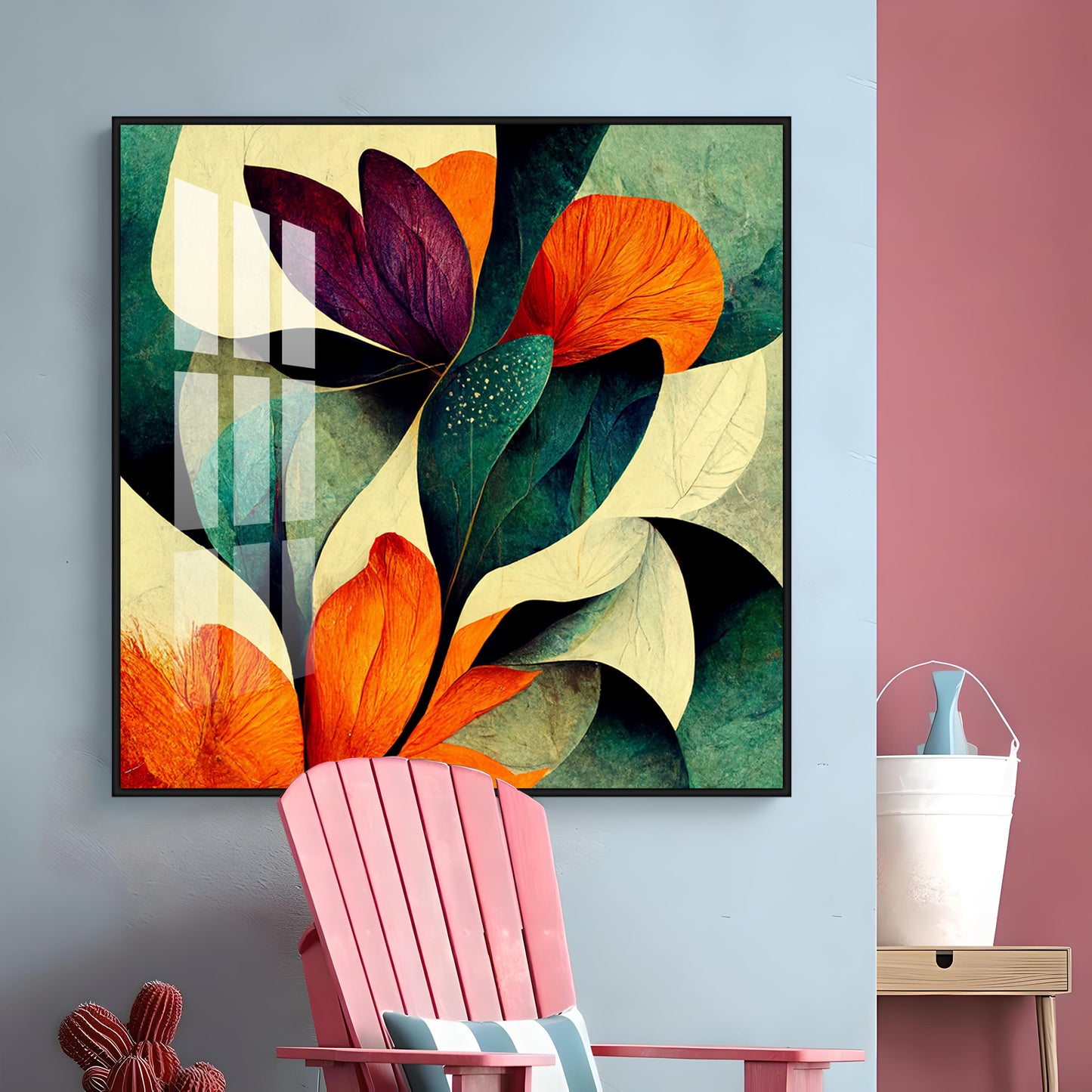 Abstract Bliss Flower Glass Finish Square Wall Art