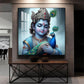 Baby Krishna With Peacock Glass Finish Square Wall Art